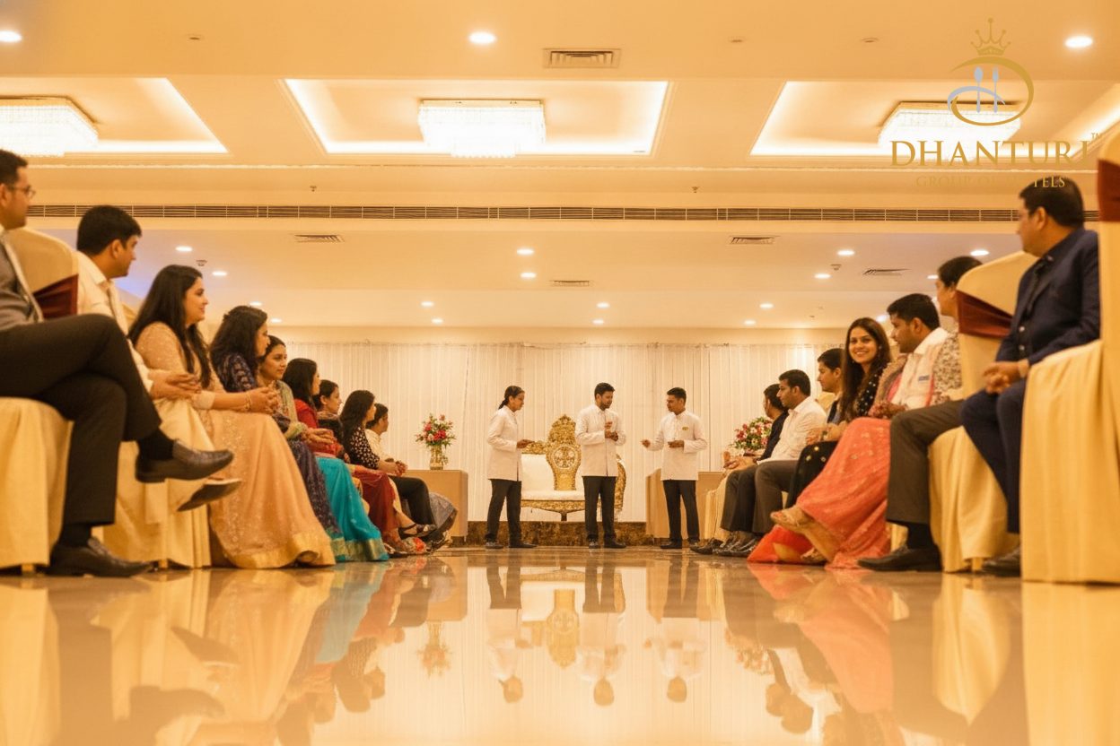 A team setting a hall